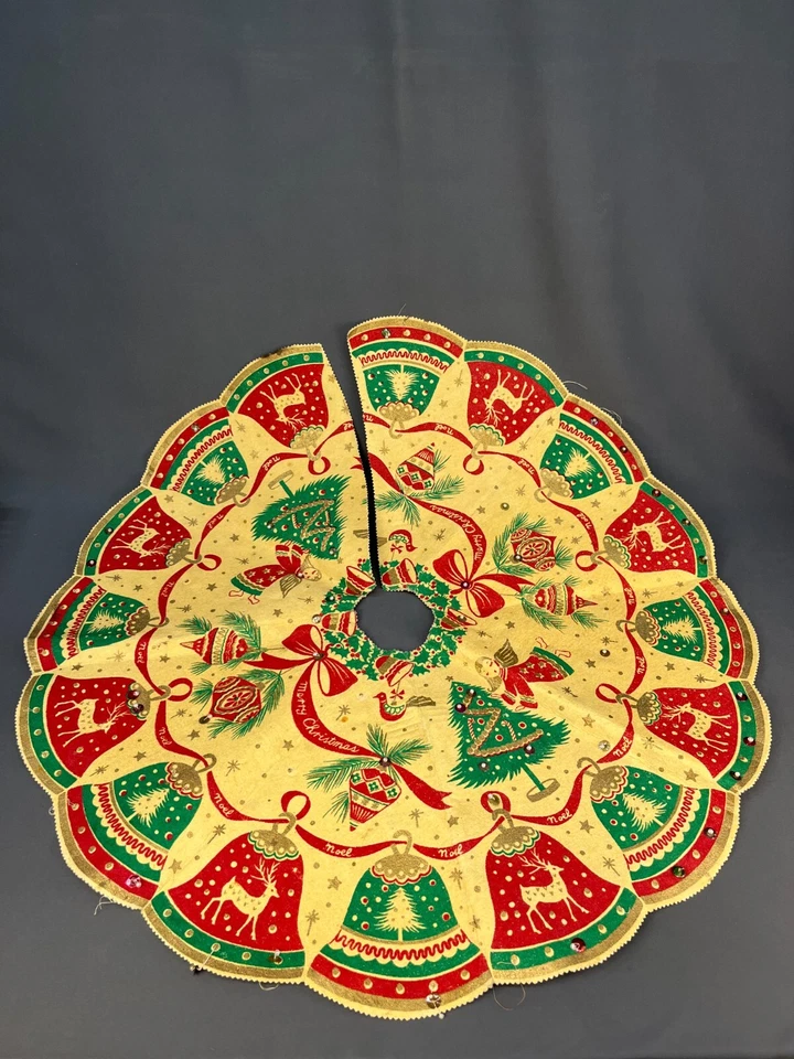 Rare 1950's Bucilla Nylokraft Christmas Tree Skirt Felt + Sequins from Kit #2998 - Image 1 of 4