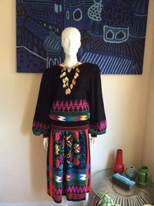 Umi Collections By Anne Crimmins Multicolor Graphic Silk Skirt Knit Top Size 8 - Picture 1 of 10