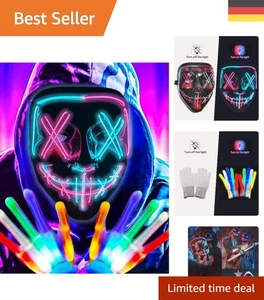 Einzigartige LED Halloween Maske mit leuchtenden Handschuhen – ideales Party-Set - Bild 1 von 11