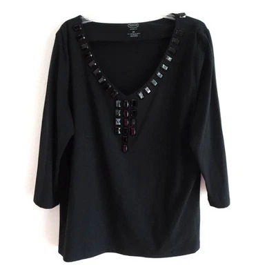 Top para mujer Talbots adornado talla grande 2X negro con cuentas mangas 3/4 Foto 1 de 4