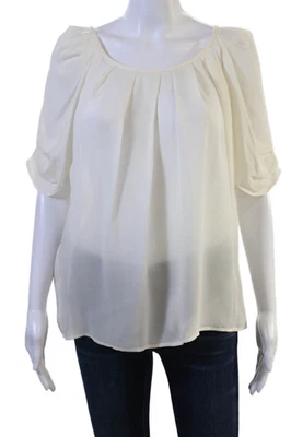 Joie 女式白色丝绸圆领领带衬衫短袖 L 码 — 第 1/4 张图片