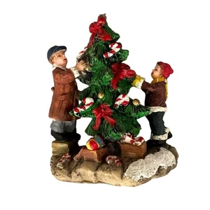 Lemax Carole Towne Decorating Christmas Tree Retired Christmas Village - Picture 1 of 2