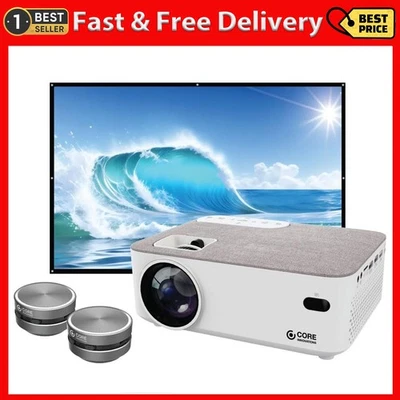 Core Innovations Home Theater Bundle with Projector, 120" Screen, and Two White - Image 1 of 4