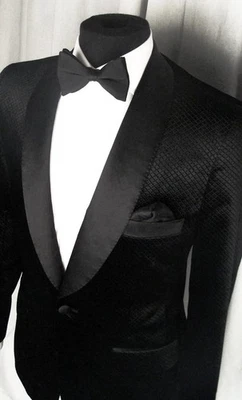 Astor & Black Scabal Velvet Pattern Black Blazer Single Button Suit Jacket - Image 1 of 4