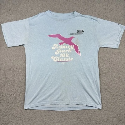 Vintage 80s Adidas Asbury Park 10K Classic T-Shirt XL Rainbow Trefoil Running - Image 1 of 4