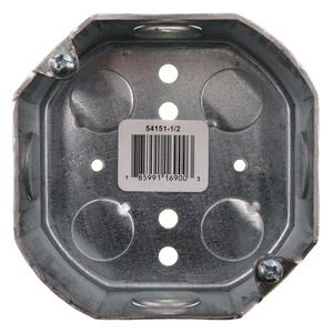 STEEL CITY 54151-1/2 OCTAGON FIXTURE/CEILING BOX, 1/2" KO'S, 4" X 1-1/2"-DEEP - Picture 1 of 2