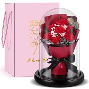 Geschenk für Frauen, Glas gewölbter roter Rosenstrauß, zeitloses Rosengeschenk, für - Bild 1 von 5
