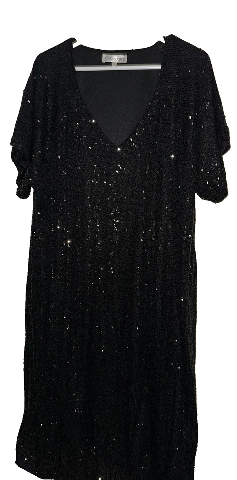 Curvaceous plus size 24 Black sequin cocktail party dress - image 1 of 4