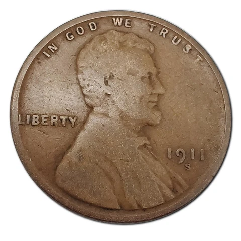1911-S Lincoln Wheat Cent Penny VG Very Good Copper Cover