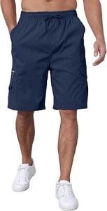 Men's Cargo Shorts Elastic Waist Multi-Pocket Lightweight Outdoor Relaxed Fit - Picture 1 of 20