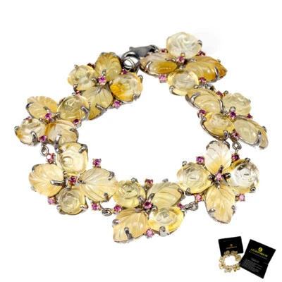 925 Sterling Silver Bracelet Rose Citrine 97ct Gemstone Jewelry Handmade 7.5In🎁 - Image 1 of 4