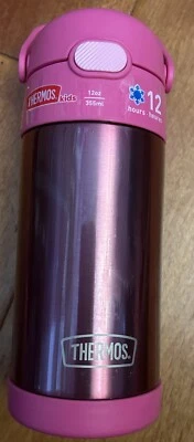NEW THERMOS  Water Bottle with Straw 12 Ounce, Stainless Steel Pink Kids - Image 1 of 3