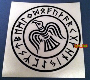 VIKING RAVEN RUNE VINYL DECAL STICKER asatru thor tyr viking odin norse runes - Picture 1 of 3