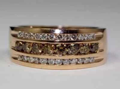 Men's 3Ct Round Cut Lab-Created Brown Diamond Band Ring 14K Rose Gold Plated - Image 1 of 4