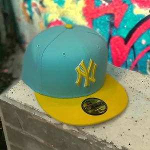 New Era New York Yankees Icono Color Pack 59FIFTY Sombrero Ajustado Amarillo Aqua 7 3/4 - Imagen 1 de 6