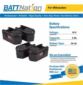 4x 18V 2Ah NiCd Battery for Milwaukee 48-11-2230 48-11-2200 48-11-2232 - Picture 1 of 6