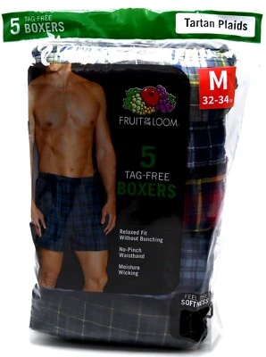 5 Boxers Tartán Cuadros Medianos M 32-34 Pulgadas Fruta del Telar M 81-86 CM Foto 1 de 4