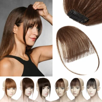 Dick Bangs Air Luft Pony Remy Echthaar Extensions Clip In Franse Haarteil Braun - Bild 1 von 4