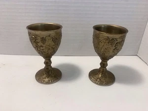 Gorgeous Vintage Metal Etched Goblets Cups. Set of 2. Cherubs And Grapes. GC - Picture 1 of 8