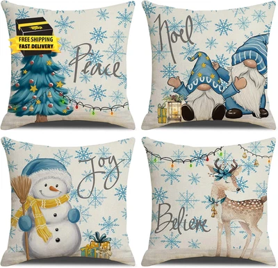 Juego de 4 Fundas de Almohada de Navidad 16X16 para Funda de Almohada Decorativa de Navidad Hol de Invierno Foto 1 de 4