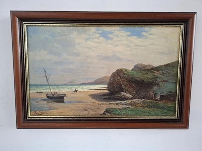 Hans Schleich (1834 - 1912)  bez. "Caswell Bay South Wales" Öl/Lw. datiert 1881 - Bild 1 von 4