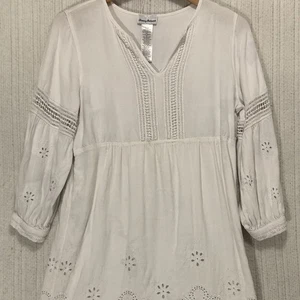 Tommy Bahama White Eyelet Embroidered V Neck Tunic Dress Cover Up Smocked - Picture 1 of 6