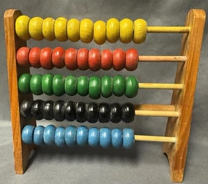 VINTAGE Colored WOOD Abacus STAND 5 Rod Child's Counting 6-1/4” x 5-3/4” x 1-3/4 - Picture 1 of 3