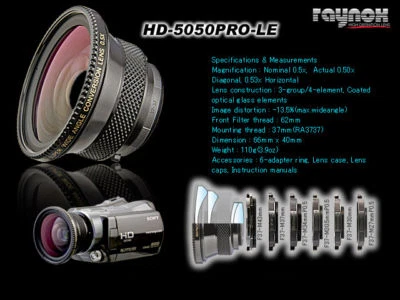 RAYNOX HD-5050 PRO-LE 0.5x WIDE ANGLE LENS 27mm 30mm 30.5mm 34mm 37mm HDR-XR500 - Image 1 of 4