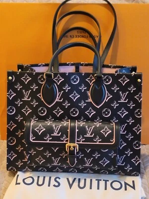 Bolso Louis Vuitton Onthego MM Monograma Negro Rosa Flor Edición Limitada Solapa NUEVO Foto 1 de 4