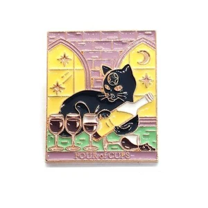 Tarot Black Cat Four of Cups Pin Lapel Enamel Collectible - Picture 1 of 3