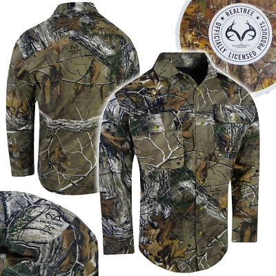 Twill RealTree Camo Shirt Mens Thicker Hunting Workwear Cotton Flap Pockets L XL - Image 1 of 4