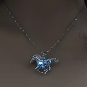 Silver Horse Pony Animal Necklace & Chain - Blue Glow In The Dark Jewellery - Picture 1 of 1