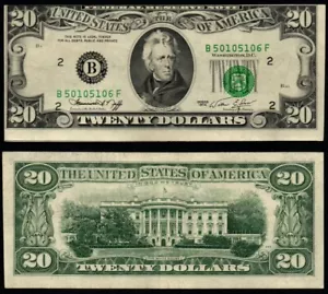 1974 $20 HERMOSO XF+/AU * ERROR DE CAMBIO DE IMPRESIÓN * ¡Billete de la Reserva Federal de Nueva York! - Imagen 1 de 3