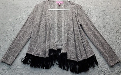 Planet Gold Cardigan Sweater Girls Large Multi Fringe Hem Long Sleeve Open Front - Image 1 of 4