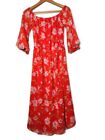 Lovers + Friends Elle Red Floral Off-The Shoulder Midi Size S 