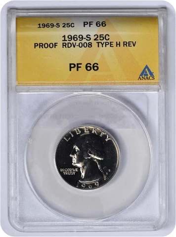 1969-S Washington Quarter RDV 8 Type H Reverse PF66 ANACS Cover