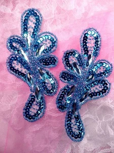Appliques Mirror Pair Turquoise Jeweled Sequin Beaded Dance  (JB120X-tr) - Picture 1 of 1