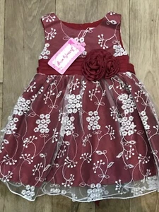 Niñas Rojo Blanco Encaje Floral Bordado Acampanado Ocasión Vestido de Fiesta 12-18m A22 - Imagen 1 de 10