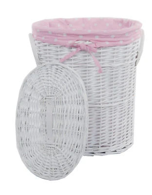 Wäschekorb Wäschetruhe Weide weiß Bezug Deckel Handgriff baby rosa 46x34 h.55 - Bild 1 von 3