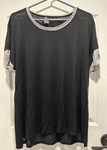 Vince Sheer Shimmery Roll Sleeve Tee Black/Gray Sz XL Short Sleeve Top Round Nck - Picture 1 of 8
