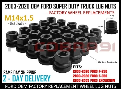 32 piezas M14x1.5 Super Duty Ford F-250 F-350 estilo de fábrica tuercas negras acero Foto 1 de 4