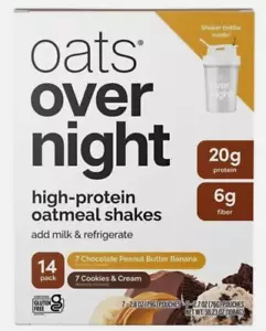 OATS Overnight High-Protein Oatmeal Shakes 14 Pack Plus Shaker Bottle EXP 022626 - Picture 1 of 1