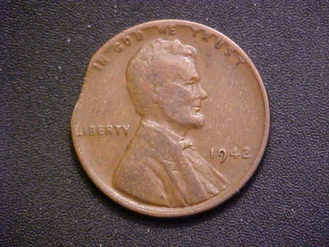 1942-P Lincoln Wheat Cent - Very Nice Clipped Planchet Mint Error!-d8869qdt Cover