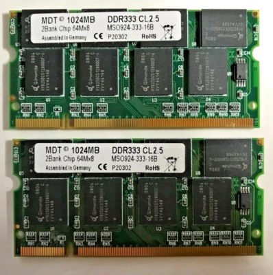MDT 2048MB (2x1024MB) DDR 333Mhz  CL2.5 64Mx8 MSO924-333-16B #R2344 - Image 1 of 2