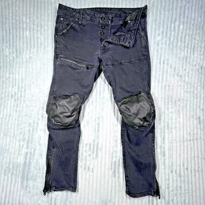 G-Star Raw 3D Slim 5620 Jean Men's 34x30 Leather Knees Black Goth Grunge Biker - Picture 1 of 18
