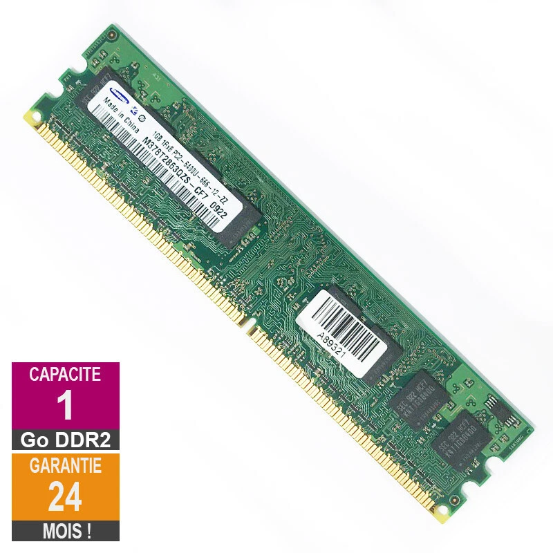 Barrette Mémoire 1Go RAM DDR2 Samsung M378T2863QZS-CF7 DIMM PC2-6400U 1Rx8 - Photo 1/1