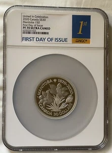 2020 Canada S$30 United In Celebration Manitoba 150 First Day Issue NGC PF70 2OZ - Picture 1 of 2