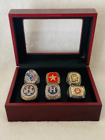 6 Pcs Houston Ultimate Championship Ring Set W Box, ๐บ๐ธ SHIP, NFL MLB NBA Cover