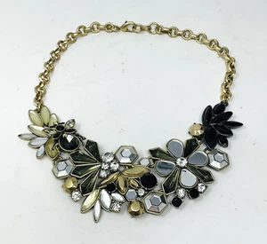 Banana Republic Necklace Noir Nature Bee Floral Honeycomb Collar Rhinestone Gem - Picture 1 of 16