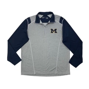 Michigan Wolverines Shirt Mens Large Grey Navy Quarter Zip Golf Pullover Antigua - Picture 1 of 9